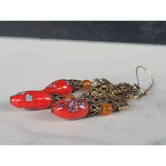 Glass Beaded Dangling Pierced Earrings Vintage - Picture 8 of 10